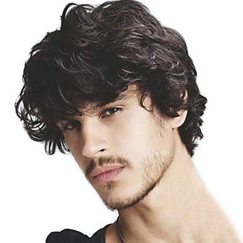 Kaneles Mens Short Curly Black Wig with Bang Costume Halloween Cosplay Party Natural Hair Wig - Image 1